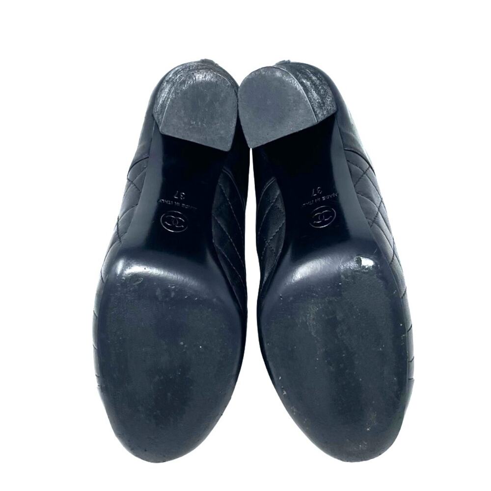 Chanel‎ Shoes Ankle Boots CC Logo Quilted Black Leather Cap Toe High Heels EU 37 - Picture 9 of 9